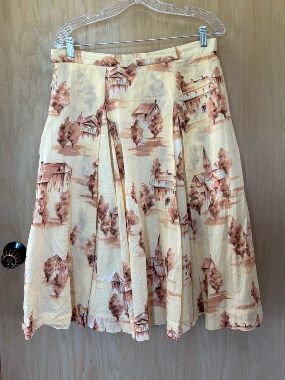 Vintage-style Scenic Print A-Line Skirt